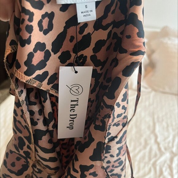 The Drop Women's Ana Silky V-Neck Midi Slip Dress, Leopard Print-Small - Picture 4 of 4